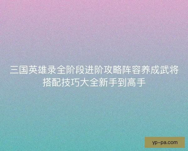 三国英雄录全阶段进阶攻略阵容养成武将搭配技巧大全新手到高手